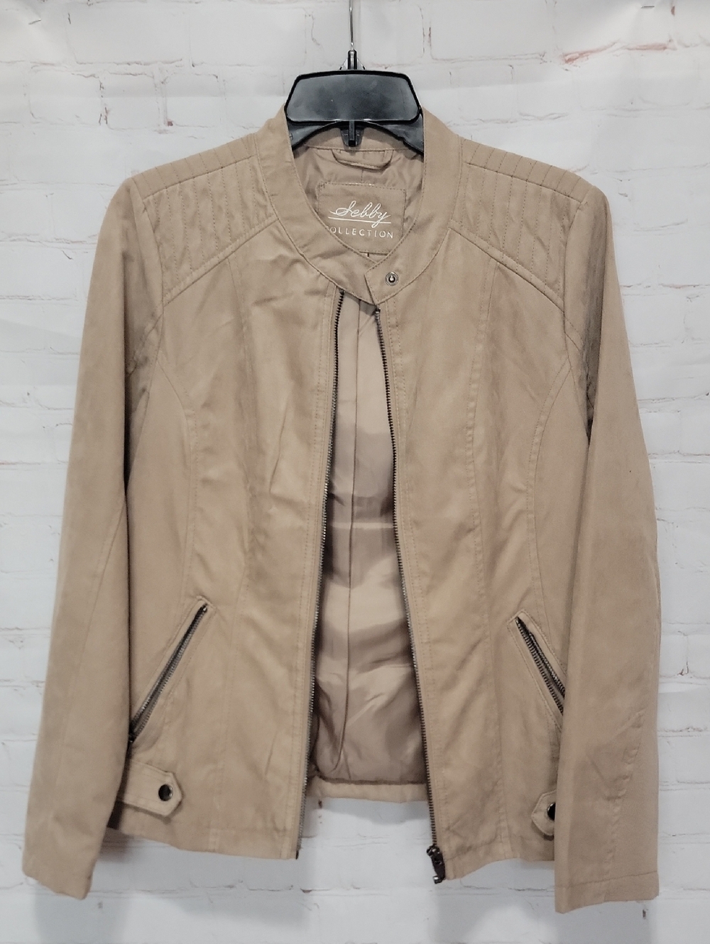 Shelby Collection Women's Taupe Moto-Style Leather Jacket